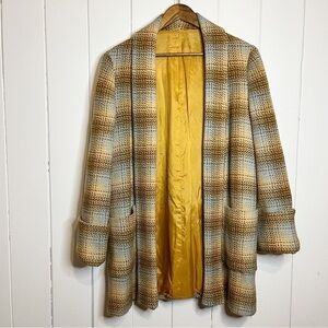 Vintage Wool Light Blue and Brown Plaid Coat.